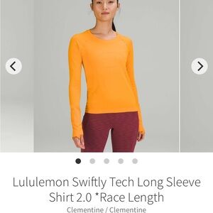 Lululemon Swiftly Tech Long Sleeve Shirt 2.0 Race Length in Clementine size 6